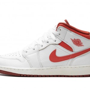 GradeSchool Nike Air Jordan 1 Mid White Dune Red FJ3464-160 Shoes