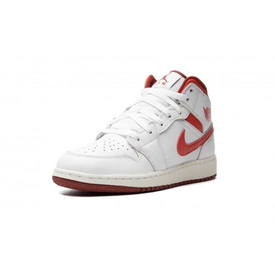 GradeSchool Nike Air Jordan 1 Mid White Dune Red FJ3464-160 Shoes