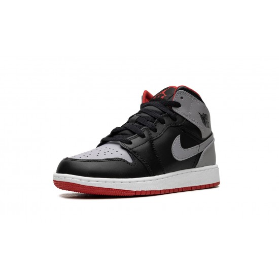 GradeSchoolNike Air Jordan 1 Mid Black Grey Red DQ8423-006 Shoes