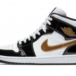 Nike Air Jordan 1 Mid Mens Black Gold Patent Leather 852542-007 Shoes