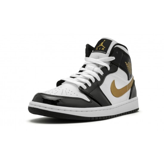 Nike Air Jordan 1 Mid Mens Black Gold Patent Leather 852542-007 Shoes