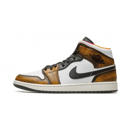 Nike Air Jordan 1 Mid Mens SE Orange Wear Away DQ8417-071 Shoes