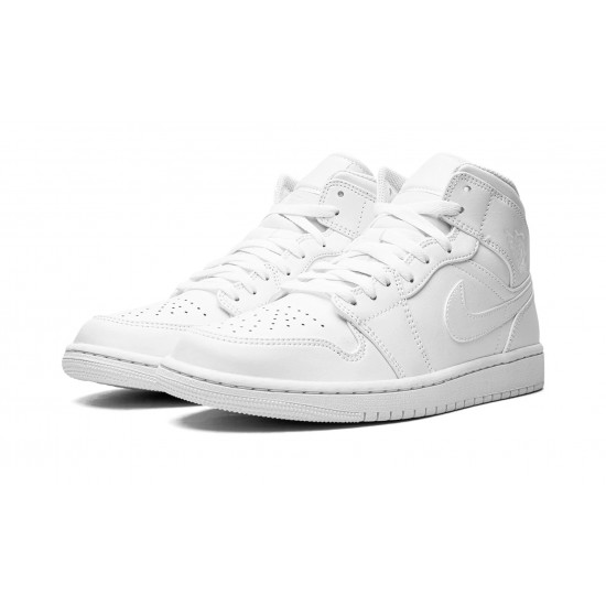 Nike Air Jordan 1 Mid Mens Triple White 554724-136 Shoes