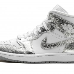 Nike Air Jordan 1 Mid Womens SE Metallic Silver FN5031-100 Shoes