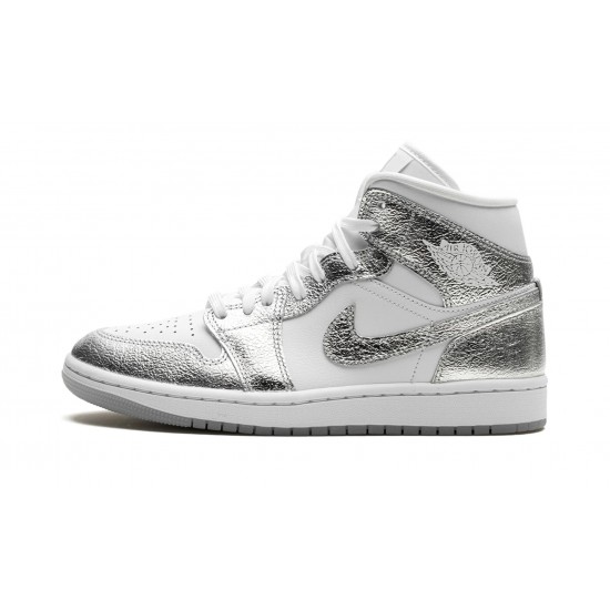 Nike Air Jordan 1 Mid Womens SE Metallic Silver FN5031-100 Shoes