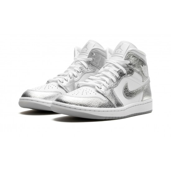 Nike Air Jordan 1 Mid Womens SE Metallic Silver FN5031-100 Shoes