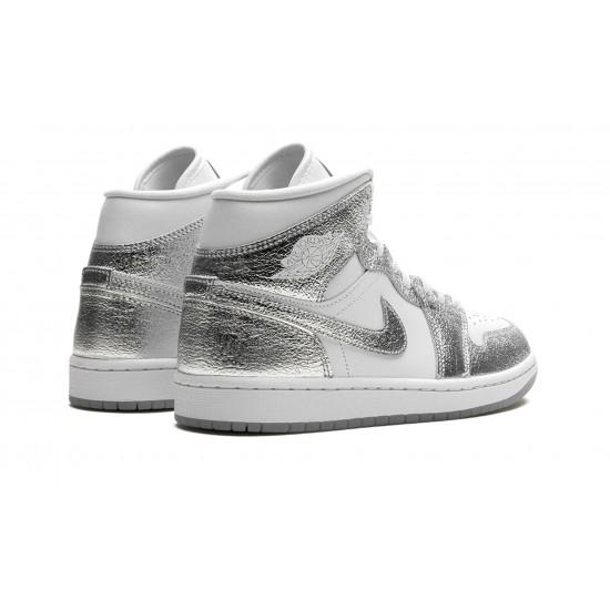 Nike Air Jordan 1 Mid Womens SE Metallic Silver FN5031-100 Shoes