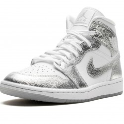 Nike Air Jordan 1 Mid Womens SE Metallic Silver FN5031-100 Shoes