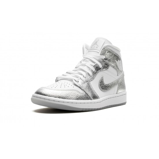 Nike Air Jordan 1 Mid Womens SE Metallic Silver FN5031-100 Shoes